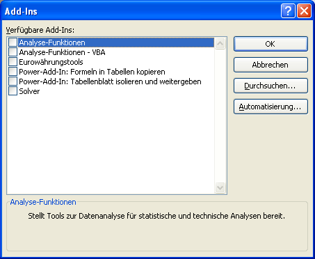 Über den Add-Ins-Manager steuern Sie Excel-Erweiterungen