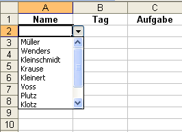 Die Auswahlliste für Namen im Dialogfenster in der Praxis