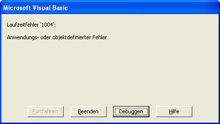 Eine Fehlermeldung während der Laufzeit eines Makros