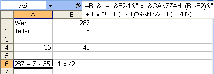 Ausgabe der kompletten Zerlegung per Excel-Formel