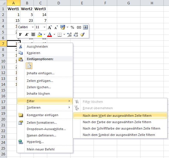 Mit dieser Funktion filtern Sie eine Excel-Liste über nur einen Mausklick