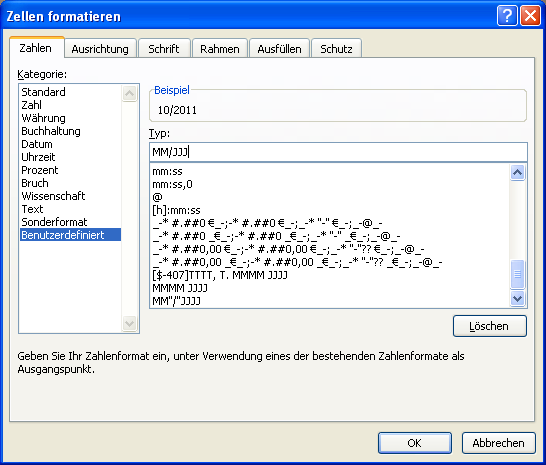 So sieht das Format für ein Kreditkartenablaufdatum in Excel aus