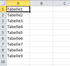 Einer Liste aller Tabellenblätter der aktiven Arbeitsmappe