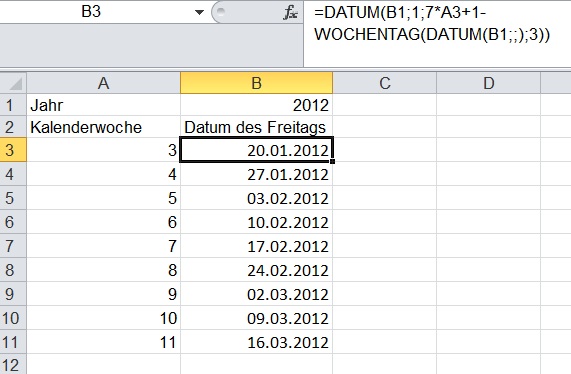 So berechnen Sie das Datum des Freitags einer Kalenderwoche So berechnen Sie das Datum des Freitags einer Kalenderwoche