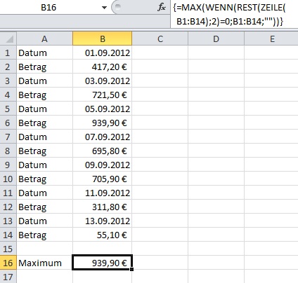 Den höchsten Wert der Beträge berechnet eine Matrixformel Den höchsten Wert der Beträge berechnet eine Matrixformel