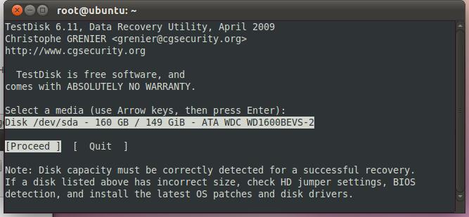 Im Bild sehen Sie das Dialogfenster von Testdisk, mit dem Sie eine defekte Partitionstabelle reparieren können. 