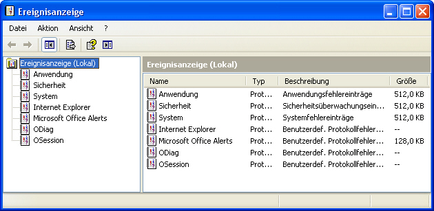 Windows XP: Ereignisanzeige nach Fehlern durchsuchen Im Bild sehen Sie die Ereignisanzeige von Windows, in der Meldungen beispielsweise von Treibern oder Diensten protokolliert werden.