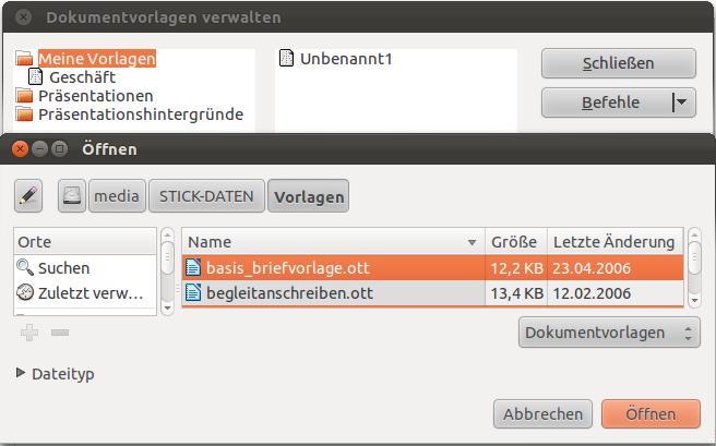 Im Bild sehen Sie das Dialogfenster DOKUMENTVORLAGEN VERWALTEN, mit dem Sie eigene Dokumente als Vorlagen speichern können. 