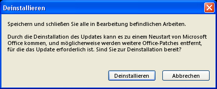 Im Bild sehen Sie das Fenster DEINSTALLIEREN und die beiden Schaltflächen DEINSTALLIEREN und ABBRECHEN. 