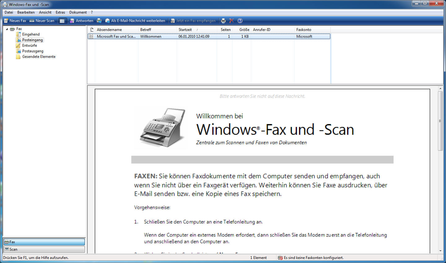 Windows 7 faxen mit windows fax und scan