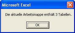 Ein Fenster informiert über die Anzahl der Tabellenblätter