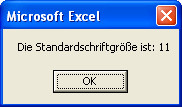 Excel zeigt die Größe der Standarschrift an