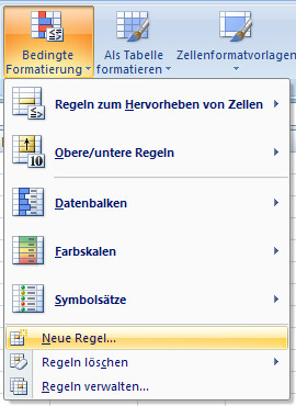 Menüs der bedingten Formatierung
