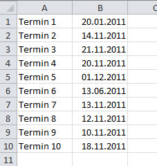 Excel-Termine in einer Tabelle