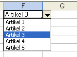 Die Artikelauswahl-Dropdown-Liste arbeitet