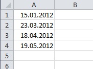 Datumswerte in einer Excel-Tabelle in der üblichen Darstellung