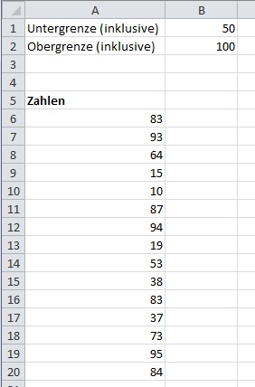Diese Zahlen aus Spalte B sollen nur addiert werden, wenn Sie in einem Wertebereich liegen