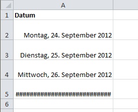Zu lange Datumsangaben passen nicht in eine Zelle