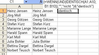 Vergleich von zwei Spalten in Excel Vergleich von zwei Spalten in Excel
