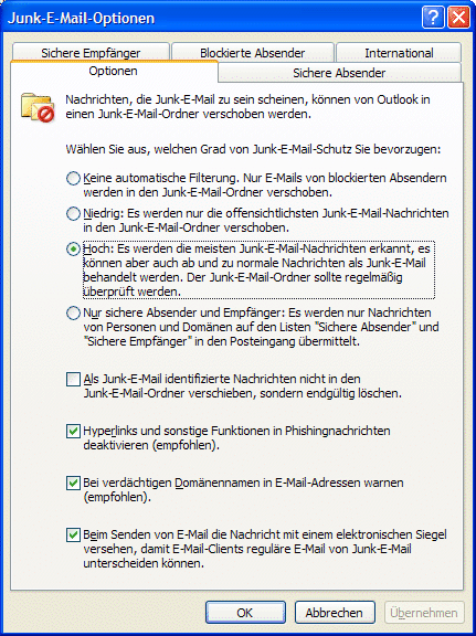 Spamfilter konfigurieren Spamschutz aktivieren