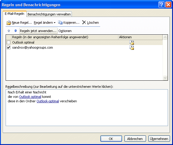 So können Sie Regeln in Outlook gezielt anwenden Regeln anwenden lassen